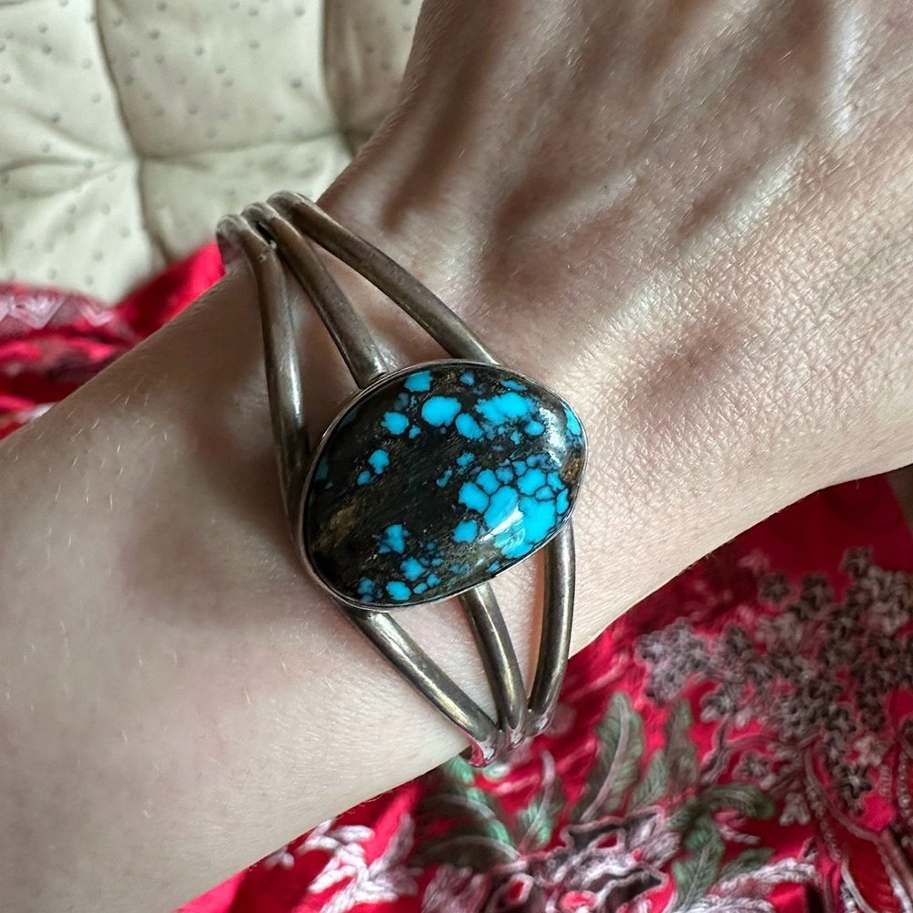 Silver turquoise artist signed cuff bracelet